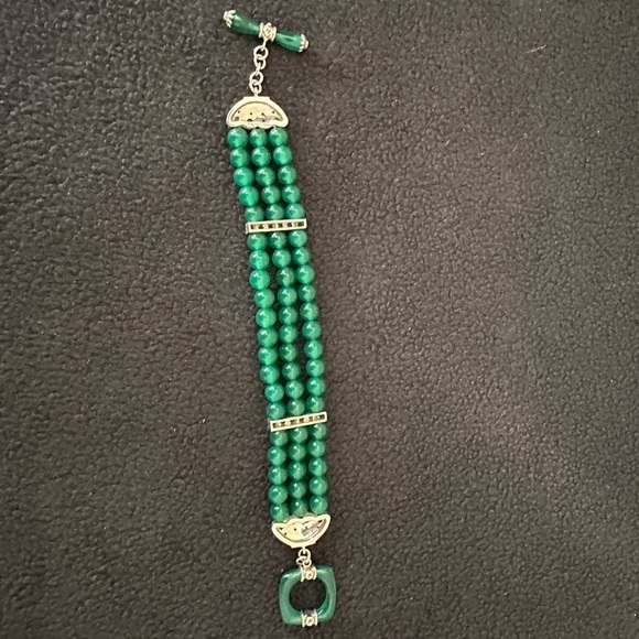 Sterling Green Rhinestone 3-Strand Toggle Bracelet - Picture 6 of 7